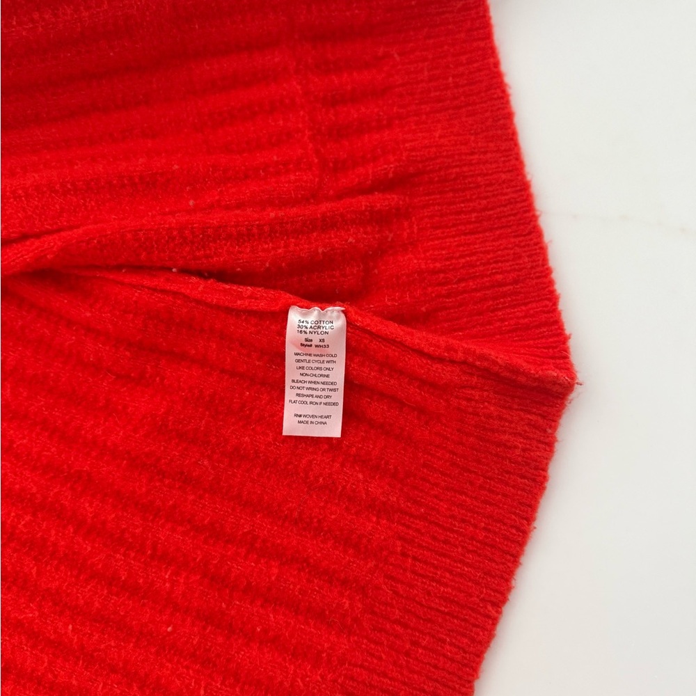 Oversized Vibrant Orange-Red Ribbed Cardigan - Picture 3 of 4